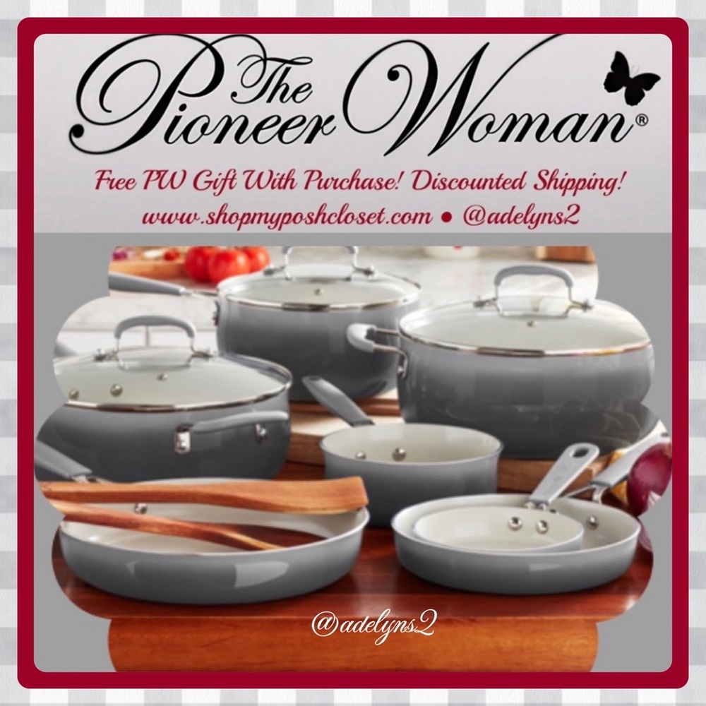 🌺 New Pioneer Woman 12-Piece Porcelain Enamel Classic Cookware Set, Ombre Gray - Picture 3 of 14